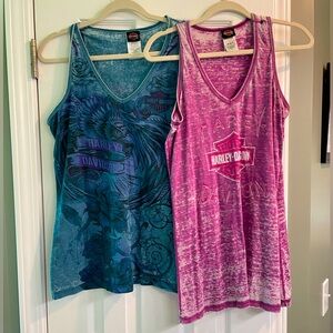 2 Harley Davidson Sleeveless V-neck tanks, size large